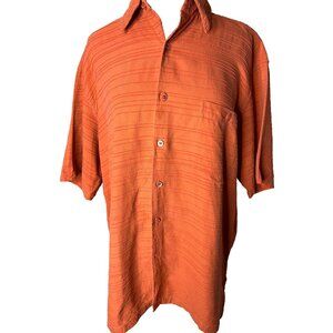 Tori Richards men’s orange large button short sleeve collar textured silk casual